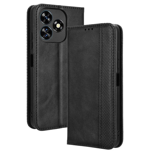For Oukitel C51 Case Retro PU Leather Wallet Phone Cover Stand - Black - 1
