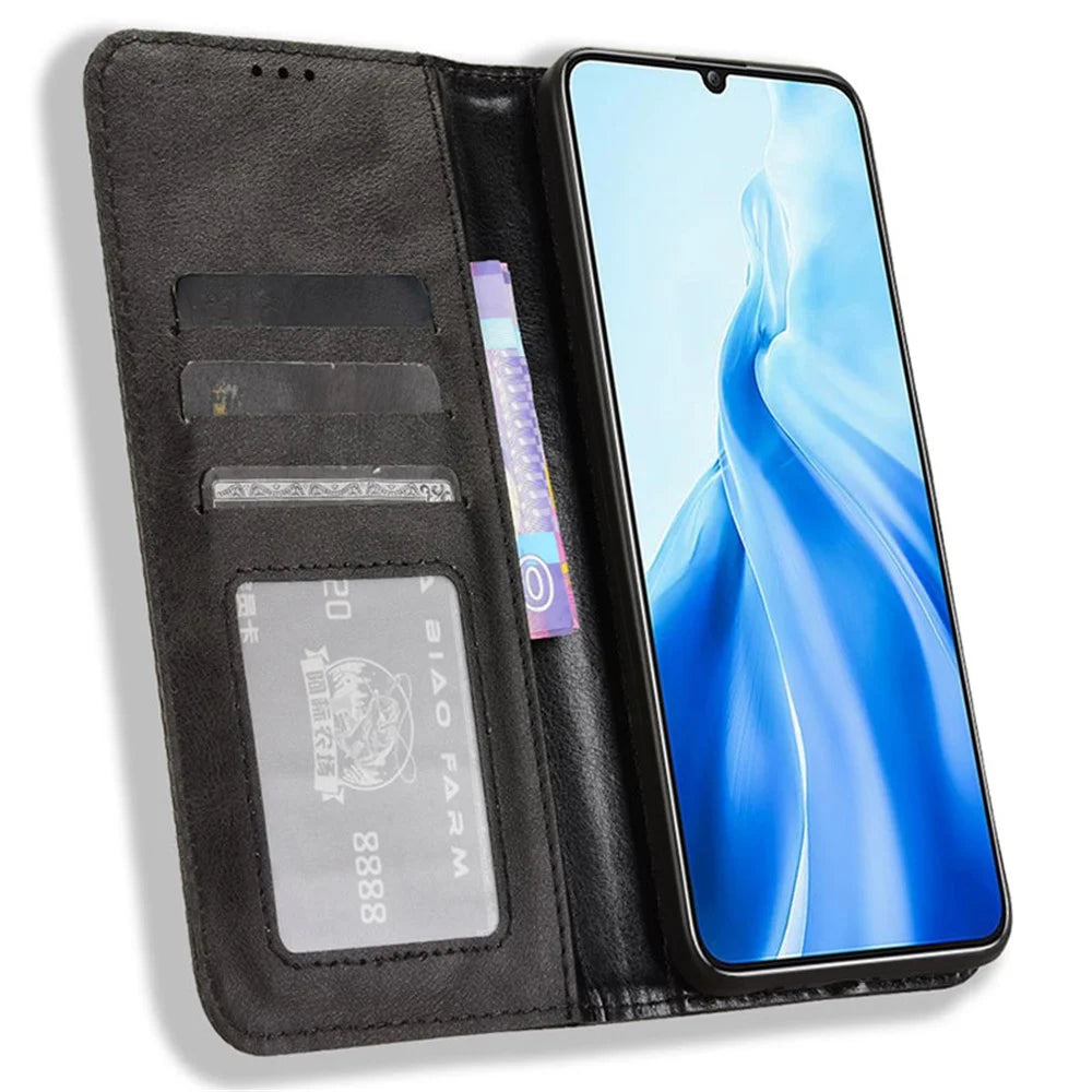 For Oukitel C51 Case Retro PU Leather Wallet Phone Cover Stand - Black - 2