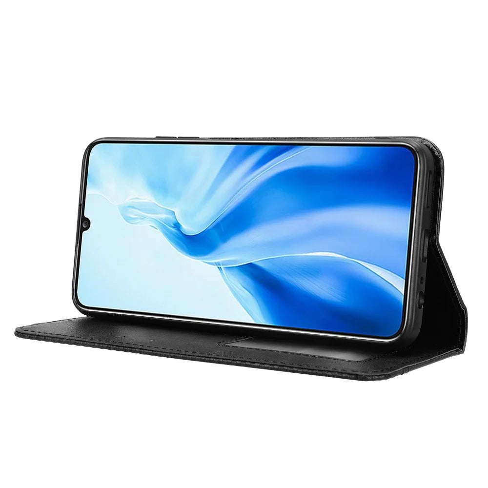 For Oukitel C51 Case Retro PU Leather Wallet Phone Cover Stand - Black - 3