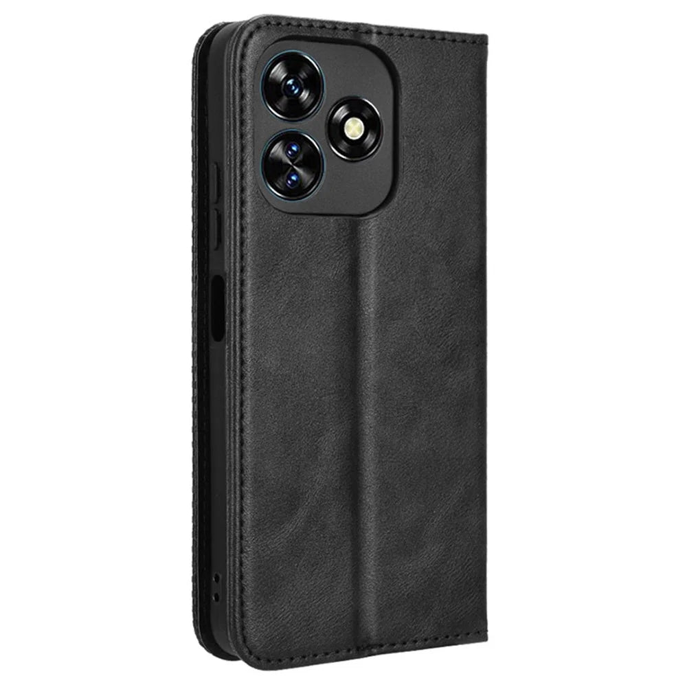For Oukitel C51 Case Retro PU Leather Wallet Phone Cover Stand - Black - 7