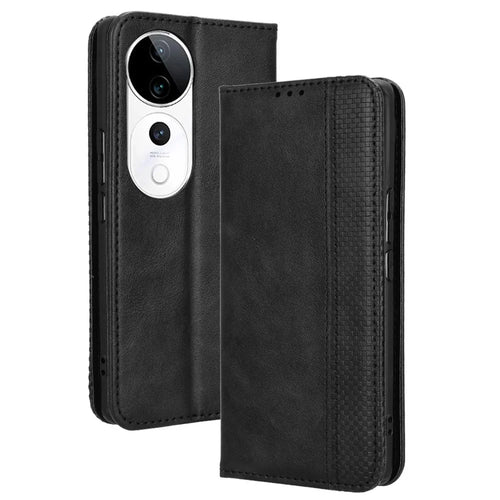 For vivo S19 Pro 5G  /  V40 5G Case Retro PU Leather Wallet Phone Cover Stand - Black - 1