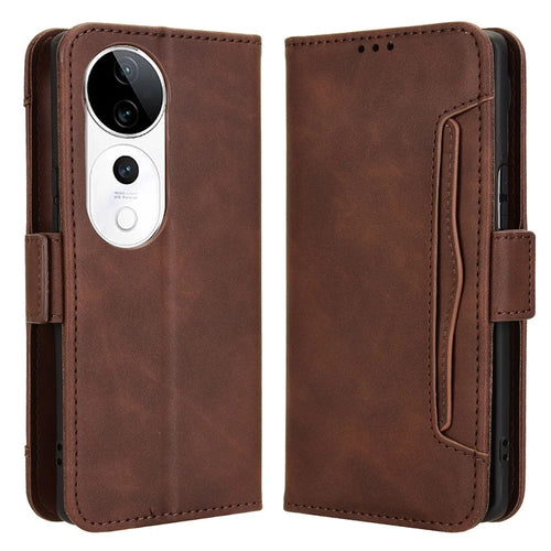 For vivo S19 Pro 5G  /  V40 5G Case Multiple Card Slots Leather Stand Phone Cover - Brown - 1