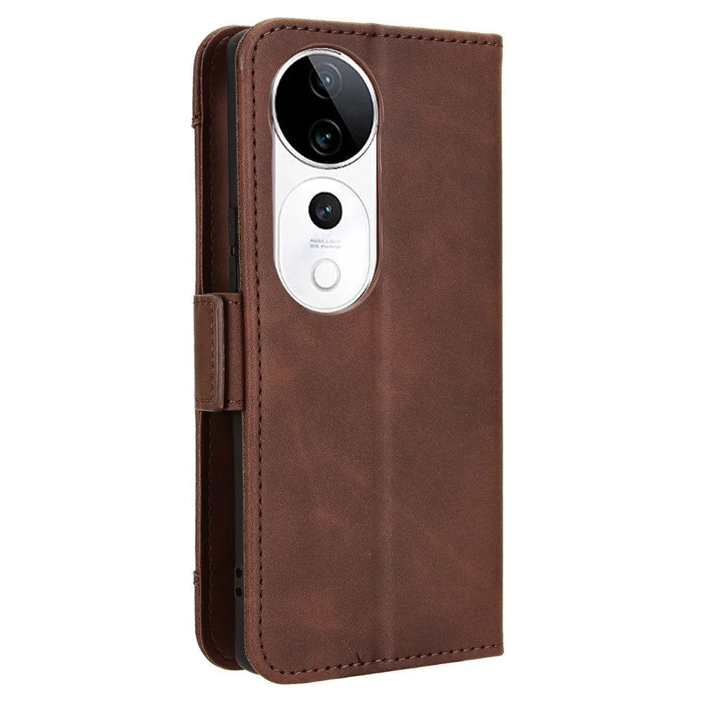 For vivo S19 Pro 5G  /  V40 5G Case Multiple Card Slots Leather Stand Phone Cover - Brown - 7