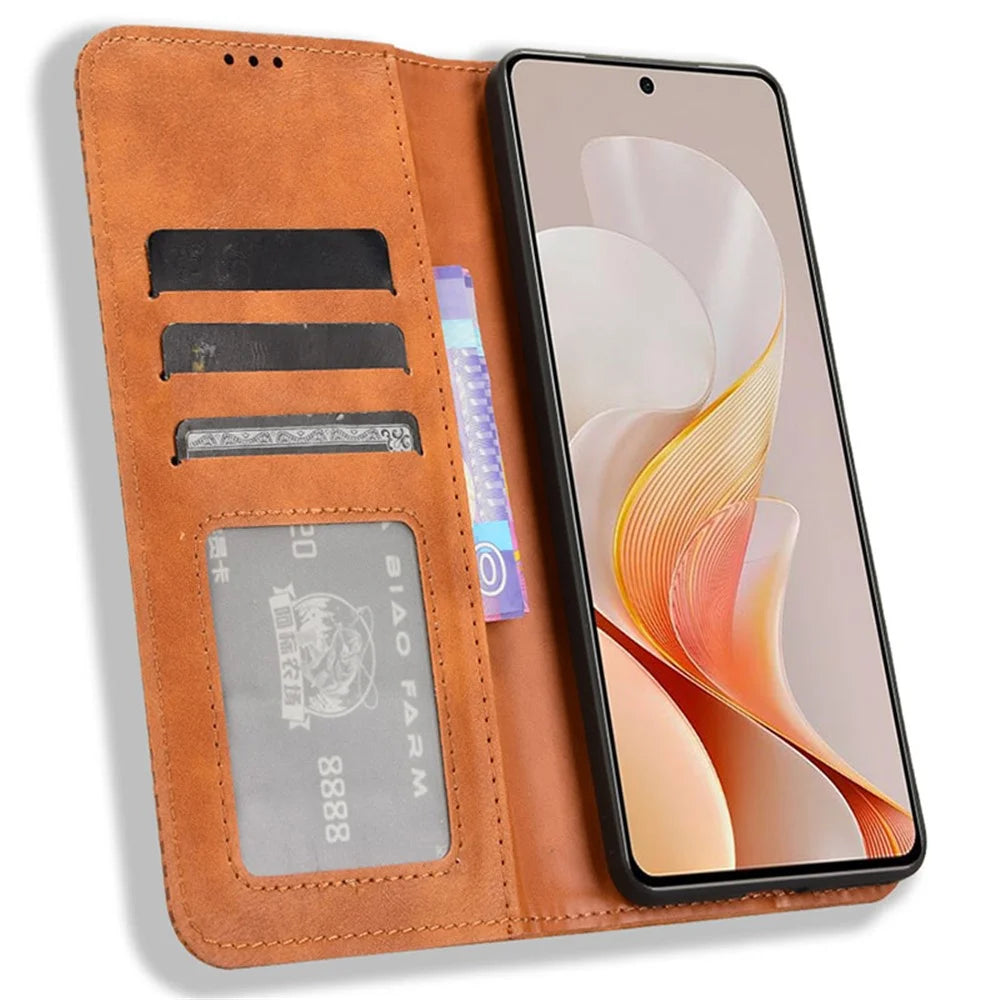 For vivo S19 5G Case Retro PU Leather Wallet Phone Cover Stand - Brown - 2