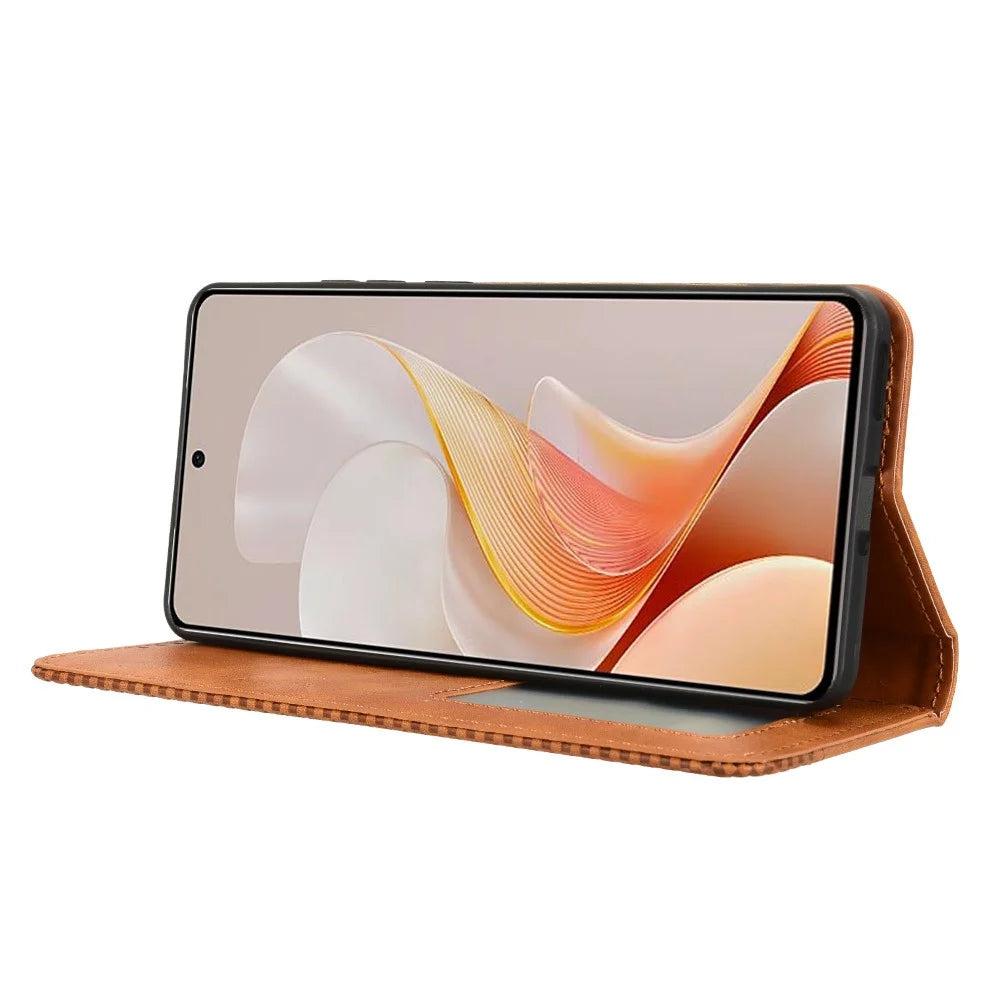 For vivo S19 5G Case Retro PU Leather Wallet Phone Cover Stand - Brown - 3