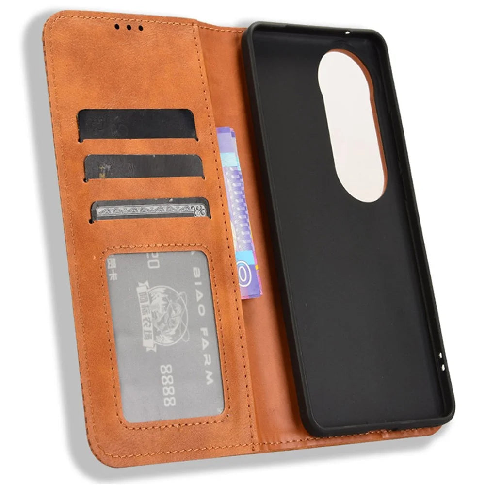 For vivo S19 5G Case Retro PU Leather Wallet Phone Cover Stand - Brown - 5