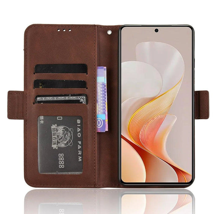 For vivo S19 5G Case Multiple Card Slots Leather Stand Phone Cover - Brown - 3