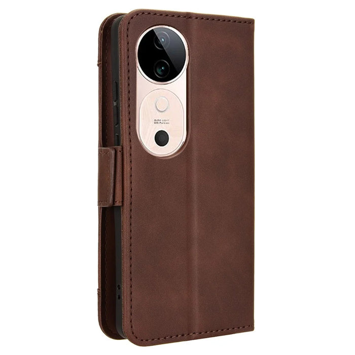 For vivo S19 5G Case Multiple Card Slots Leather Stand Phone Cover - Brown - 7