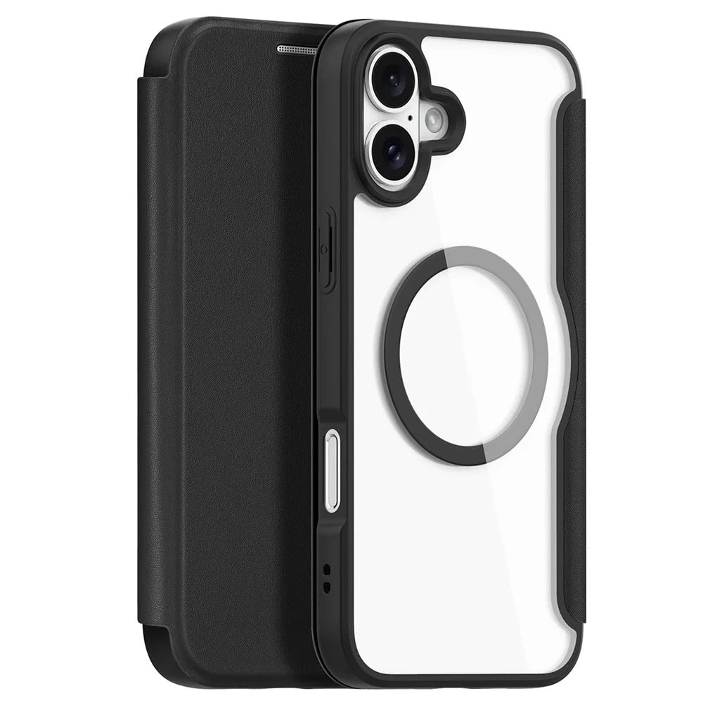 DUX DUCIS Skin X Pro for iPhone 16 Magnetic Case Card Slot PU Leather Flip Phone Cover - Black - 1