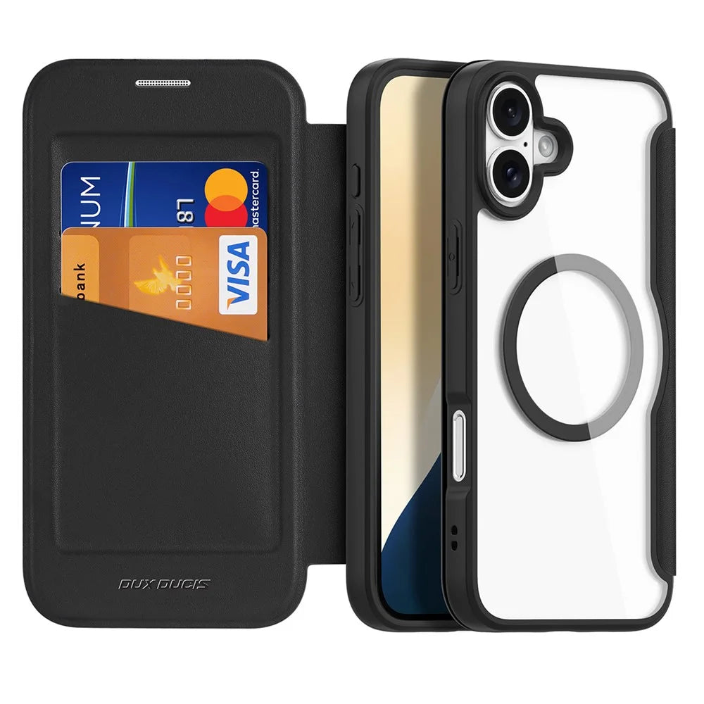 DUX DUCIS Skin X Pro for iPhone 16 Magnetic Case Card Slot PU Leather Flip Phone Cover - Black - 2
