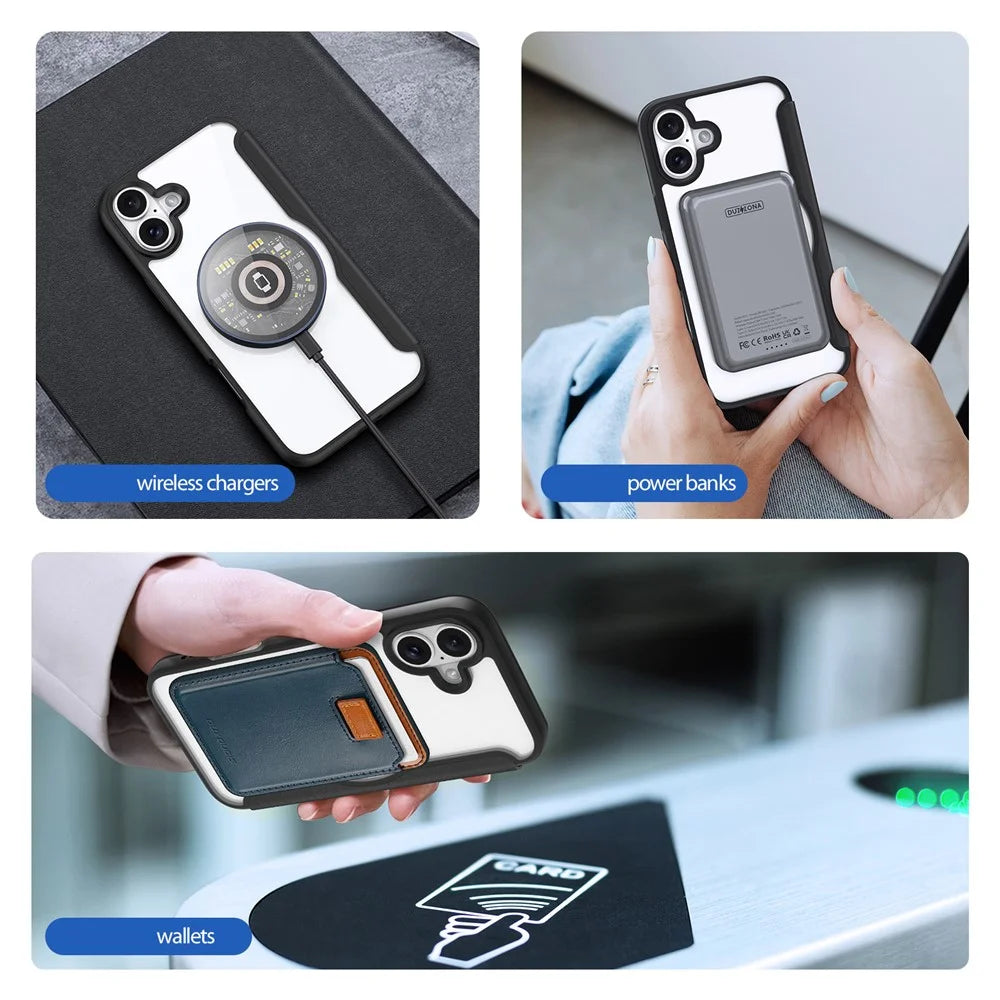 DUX DUCIS Skin X Pro for iPhone 16 Magnetic Case Card Slot PU Leather Flip Phone Cover - Black - 5
