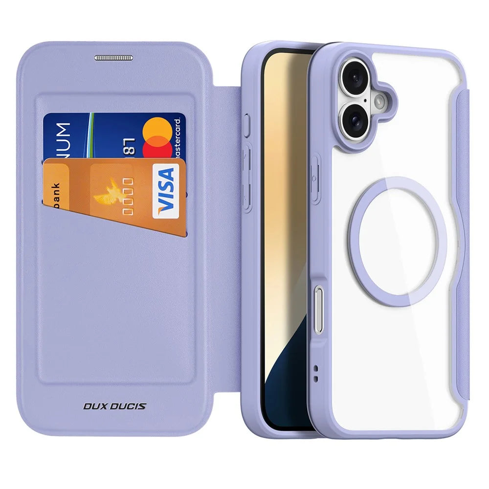 DUX DUCIS Skin X Pro for iPhone 16 Plus Case Compatible with MagSafe Card Slot Leather Cover - Purple - 2