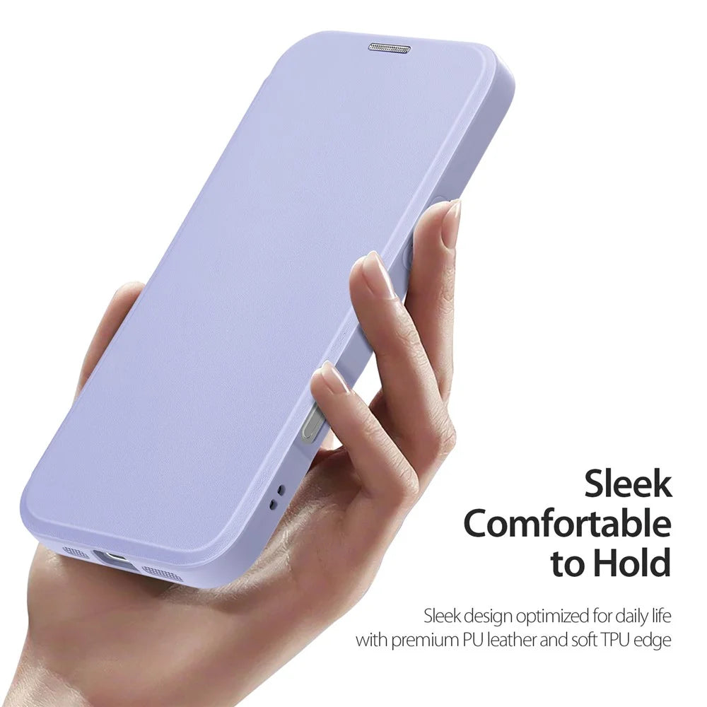 DUX DUCIS Skin X Pro for iPhone 16 Plus Case Compatible with MagSafe Card Slot Leather Cover - Purple - 6