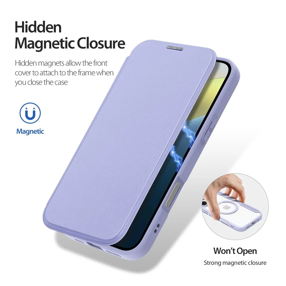 DUX DUCIS Skin X Pro for iPhone 16 Plus Case Compatible with MagSafe Card Slot Leather Cover - Purple - 7