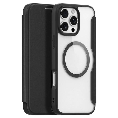 DUX DUCIS Skin X Pro for iPhone 16 Pro Leather Case Compatible with MagSafe Card Holder Phone Cover - Black - 1