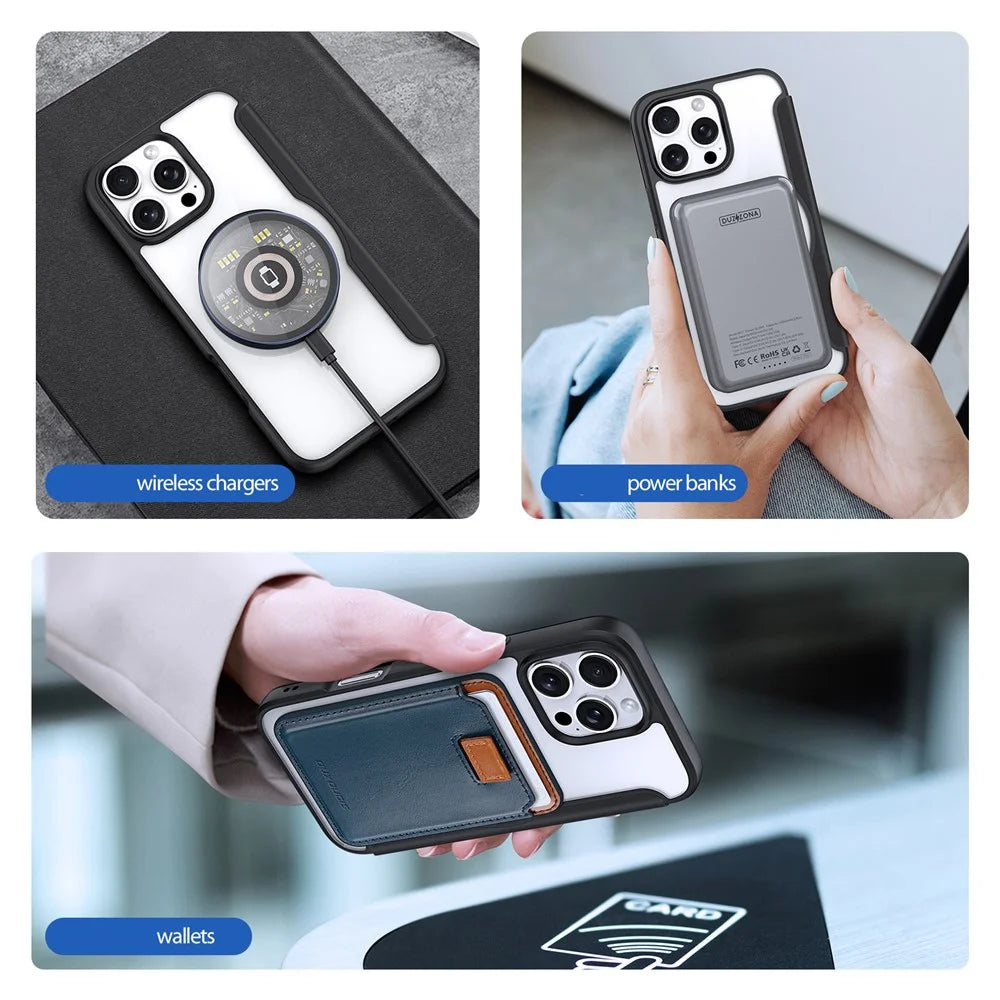 DUX DUCIS Skin X Pro for iPhone 16 Pro Leather Case Compatible with MagSafe Card Holder Phone Cover - Black - 5