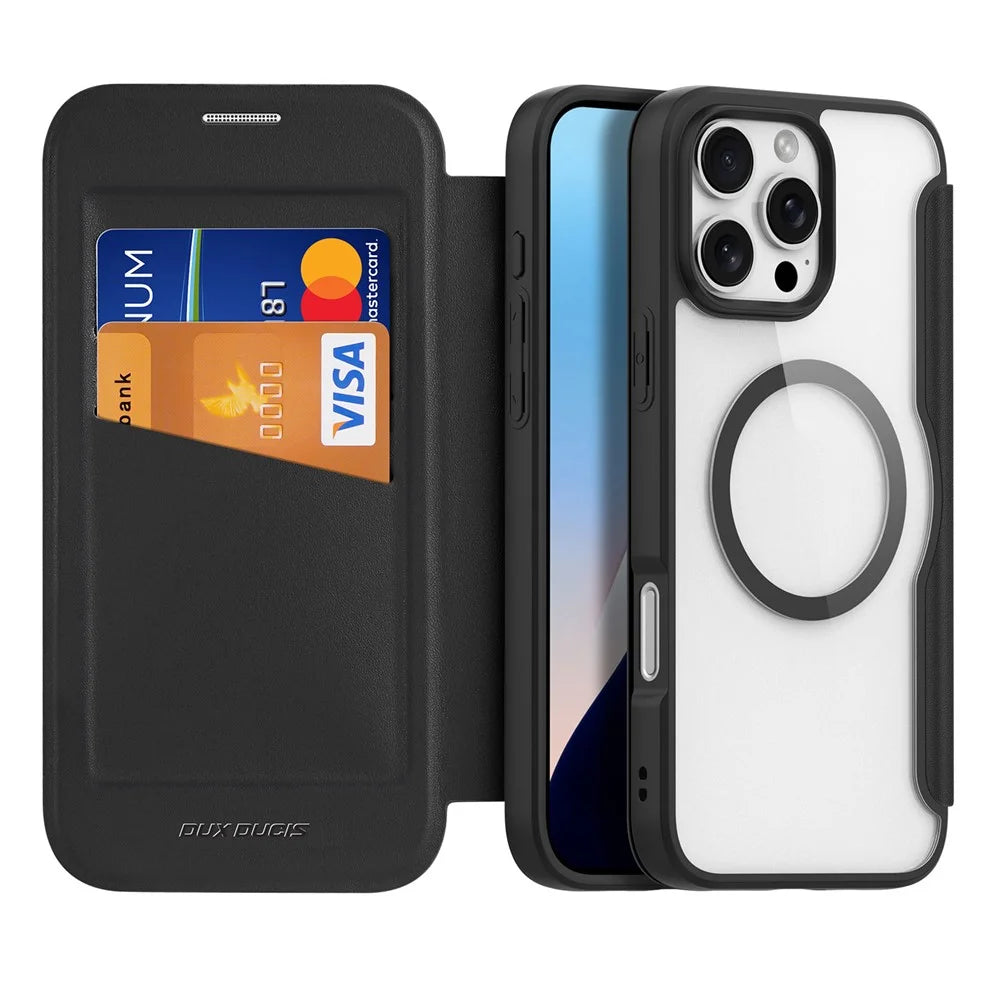 DUX DUCIS Skin X Pro for iPhone 16 Pro Max Magnetic Phone Case Card Holder Leather Cover - Black - 2
