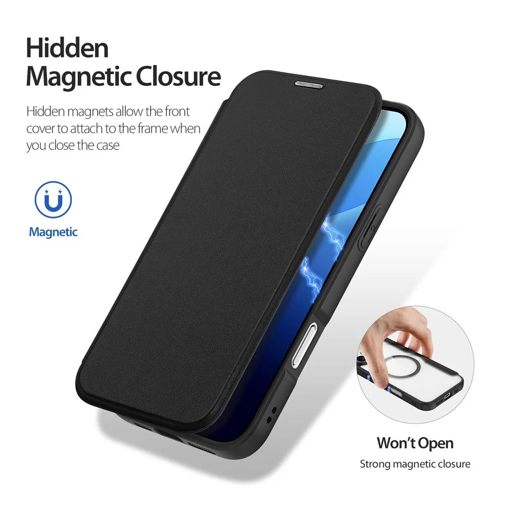 DUX DUCIS Skin X Pro for iPhone 16 Pro Max Magnetic Phone Case Card Holder Leather Cover - Black - 7