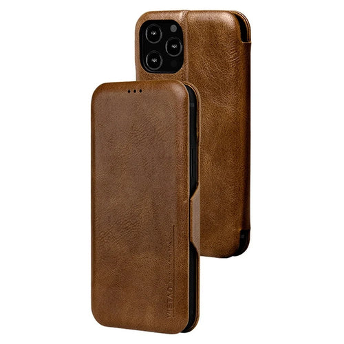 VIETAO For iPhone 13 Pro 6.1 inch Phone Case Anti-Fall Shockproof Case PU Leather Phone Cover with Stand / Card Holder - Brown - 1