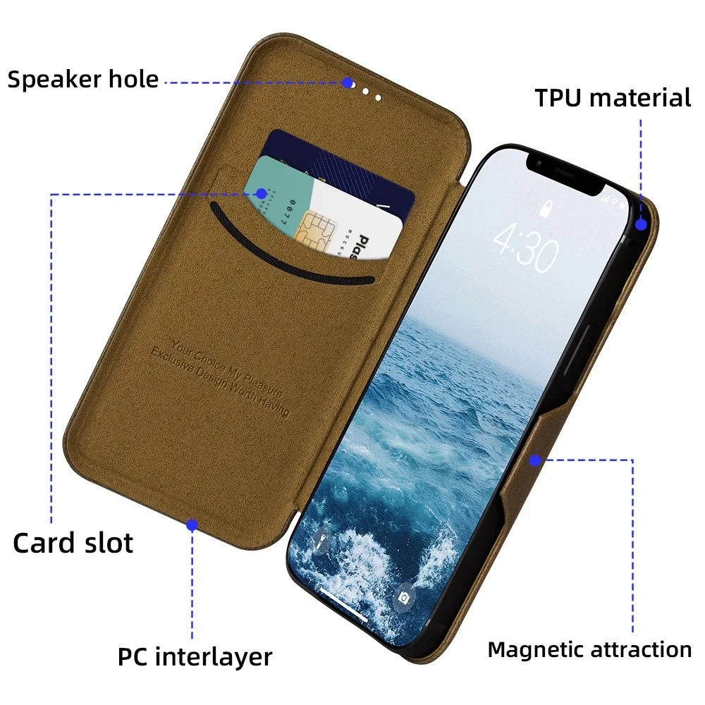 VIETAO For iPhone 13 Pro 6.1 inch Phone Case Anti-Fall Shockproof Case PU Leather Phone Cover with Stand / Card Holder - Brown - 4