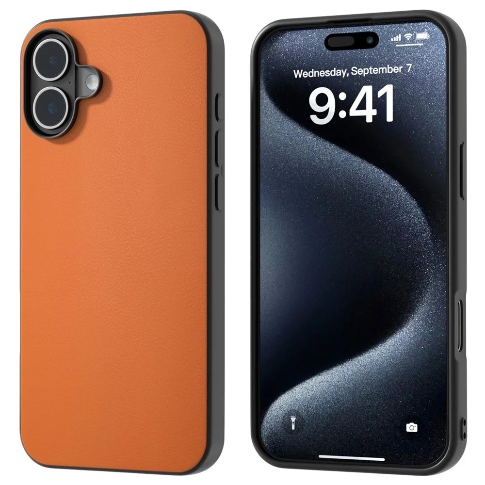 For iPhone 16 Plus Case Anti-Drop PU Leather Coated TPU+PC Phone Cover - Orange - 1