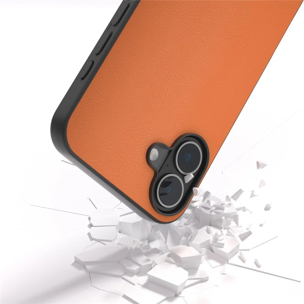 For iPhone 16 Plus Case Anti-Drop PU Leather Coated TPU+PC Phone Cover - Orange - 2