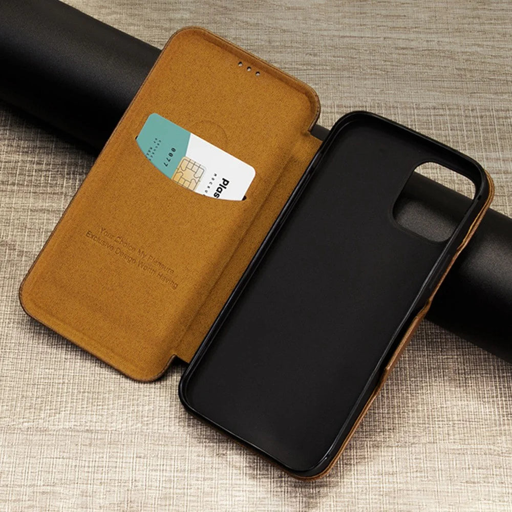 VIETAO For iPhone 13 Pro Max 6.7 inch Shockproof Case Anti-Scratch Phone Case PU Leather Phone Stand Cover with Card Holder - Brown - 6
