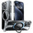 For iPhone 15 Pro Case Magnetic Clear PC Hard Phone Cover Rotatable Ring Kickstand - Transparent Black / Grey Rope - 1