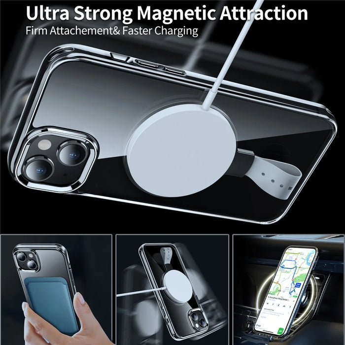 For iPhone 14 Case Compatible with MagSafe Hard PC Clear Phone Cover Ring Holder  - Transparent Black / Grey Rope - 5