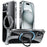 For iPhone 15 Plus Magnetic Case Clear PC Shockproof Phone Cover Grip Kickstand - Transparent Black / Grey Rope - 1