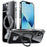 For iPhone 13 Case Magnetic Kickstand PC Drop Protection Phone Cover Clear Back - Transparent Black / Grey Rope - 1