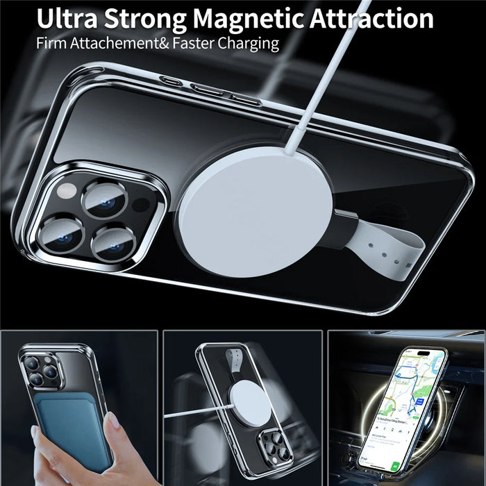 For iPhone 14 Pro Max Magnetic Case Clear PC Hard Phone Cover Rotatable Grip Holder - Transparent Black / Grey Rope - 5