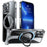 For iPhone 13 Pro Magnetic Case Shockproof Hard PC Phone Cover Rotatable Ring Holder Kickstand - Transparent Black  /  Grey Rope - 1