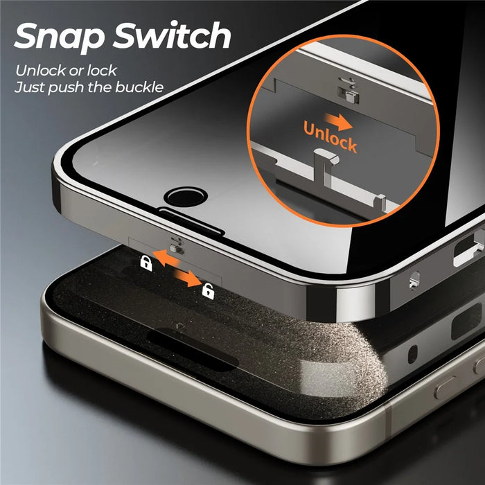 For iPhone 15 Pro Max Magnetic Case Tempered Glass+PC Anti Peeping Phone Cover - Natural - 2