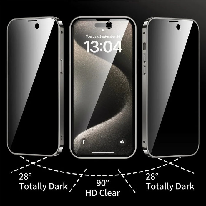 For iPhone 15 Pro Max Magnetic Case Tempered Glass+PC Anti Peeping Phone Cover - Natural - 5