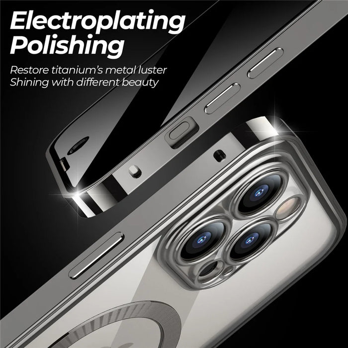 For iPhone 15 Pro Max Magnetic Case Tempered Glass+PC Anti Peeping Phone Cover - Natural - 6