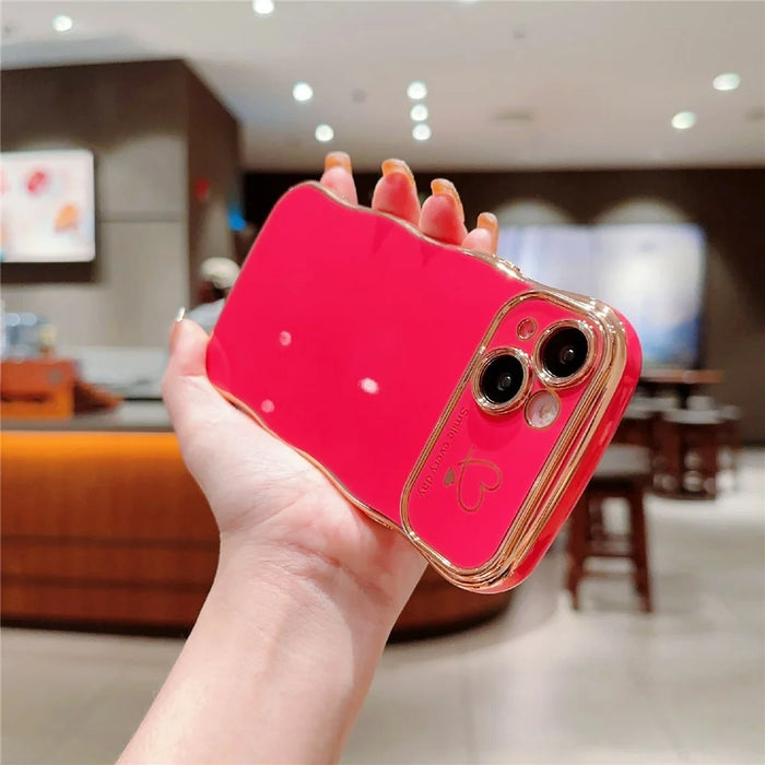 For iPhone 14 Plus Case Wave Frame with Love Heart Raised Camera Protection TPU Cover - Ivory White - 6