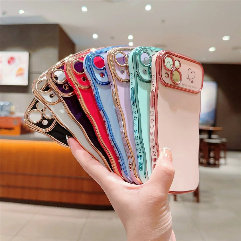 For iPhone 14 Case Wave Frame with Love Heart Raised Camera Protection TPU Cover - Ivory White - 7