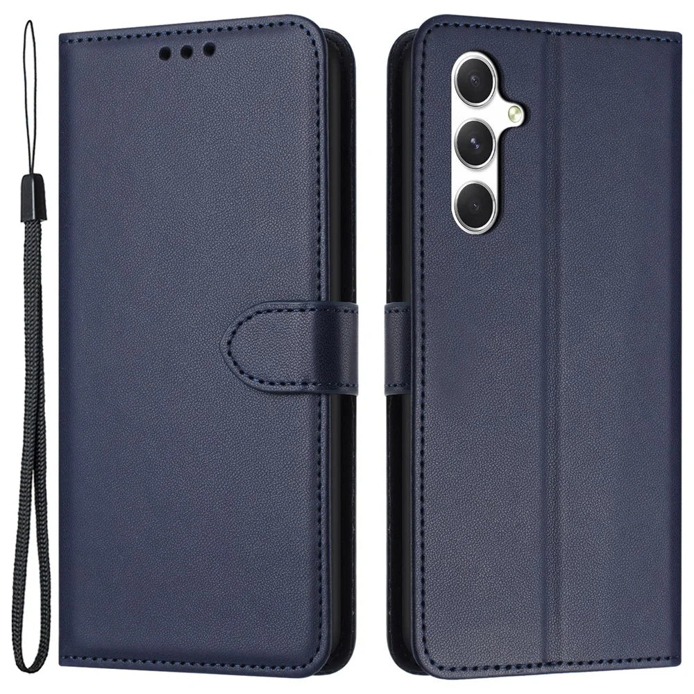 For Samsung Galaxy A24 4G (162.1 X 77.6 X 8.3mm) Case Stand Leather Wallet Phone Cover - Blue - 1