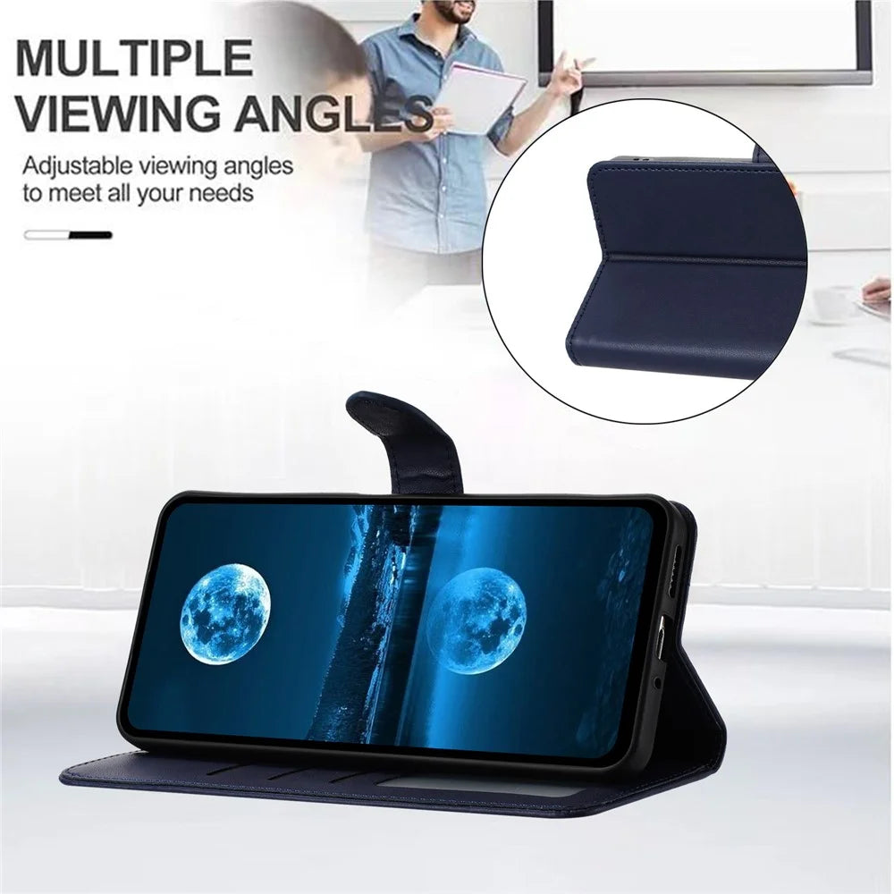 For Samsung Galaxy A24 4G (162.1 X 77.6 X 8.3mm) Case Stand Leather Wallet Phone Cover - Blue - 3