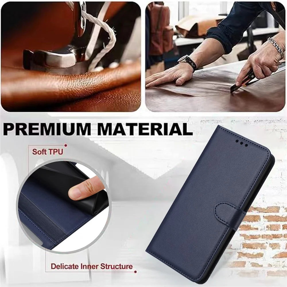 For Samsung Galaxy A24 4G (162.1 X 77.6 X 8.3mm) Case Stand Leather Wallet Phone Cover - Blue - 4