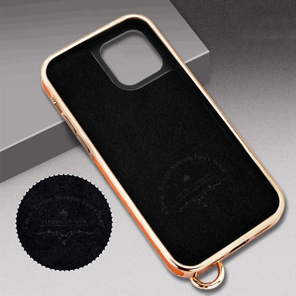 VIETAO Phone Case Card Holder For iPhone 14 Pro, Kickstand PU Leather + TPU Electroplating Phone Cover with Lanyard - Orange - 6