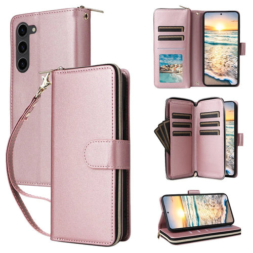 R20 For Samsung Galaxy S23 Leather Case Zipper Wallet Folio Flip Phone Cover - Rose Gold - 1