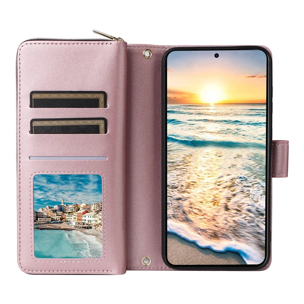 R20 For Samsung Galaxy S23 Leather Case Zipper Wallet Folio Flip Phone Cover - Rose Gold - 2