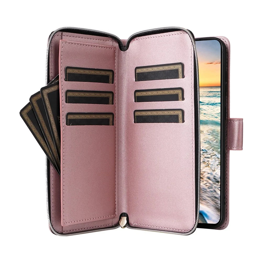R20 For Samsung Galaxy S23 Leather Case Zipper Wallet Folio Flip Phone Cover - Rose Gold - 3
