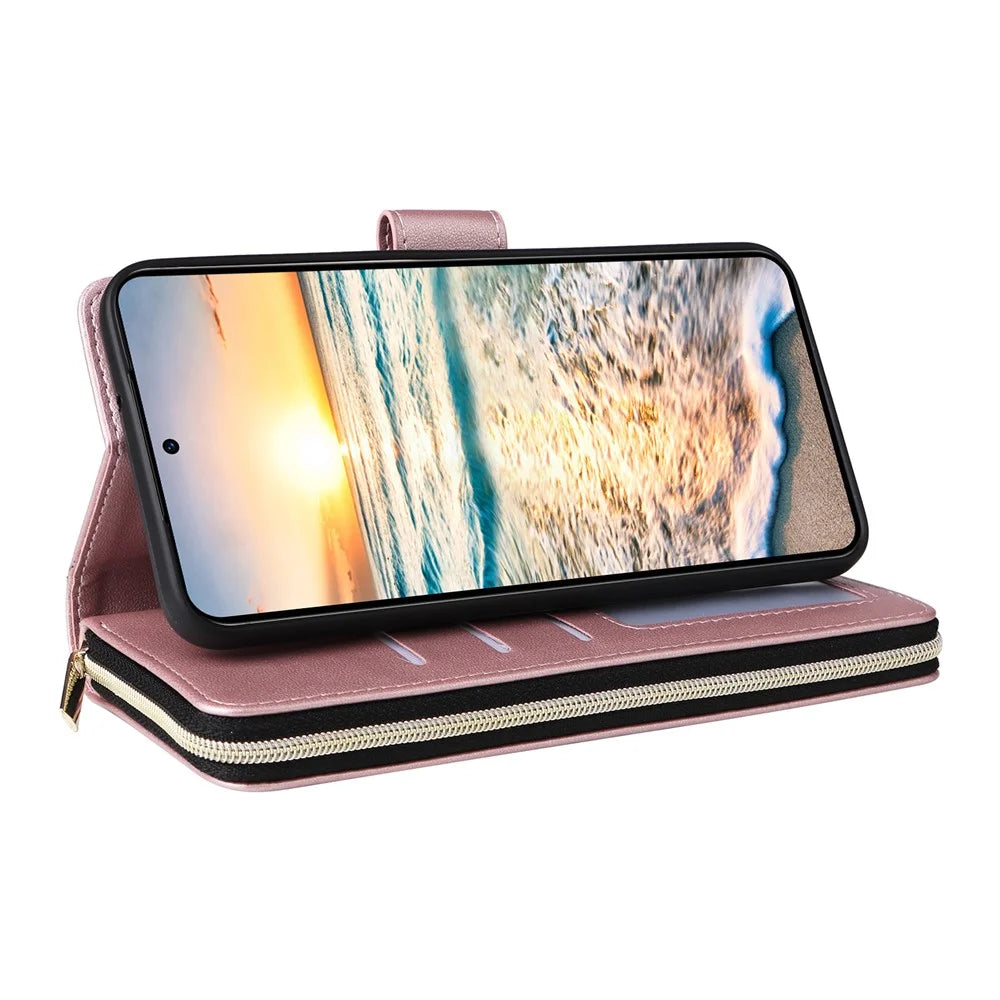 R20 For Samsung Galaxy S23 Leather Case Zipper Wallet Folio Flip Phone Cover - Rose Gold - 4