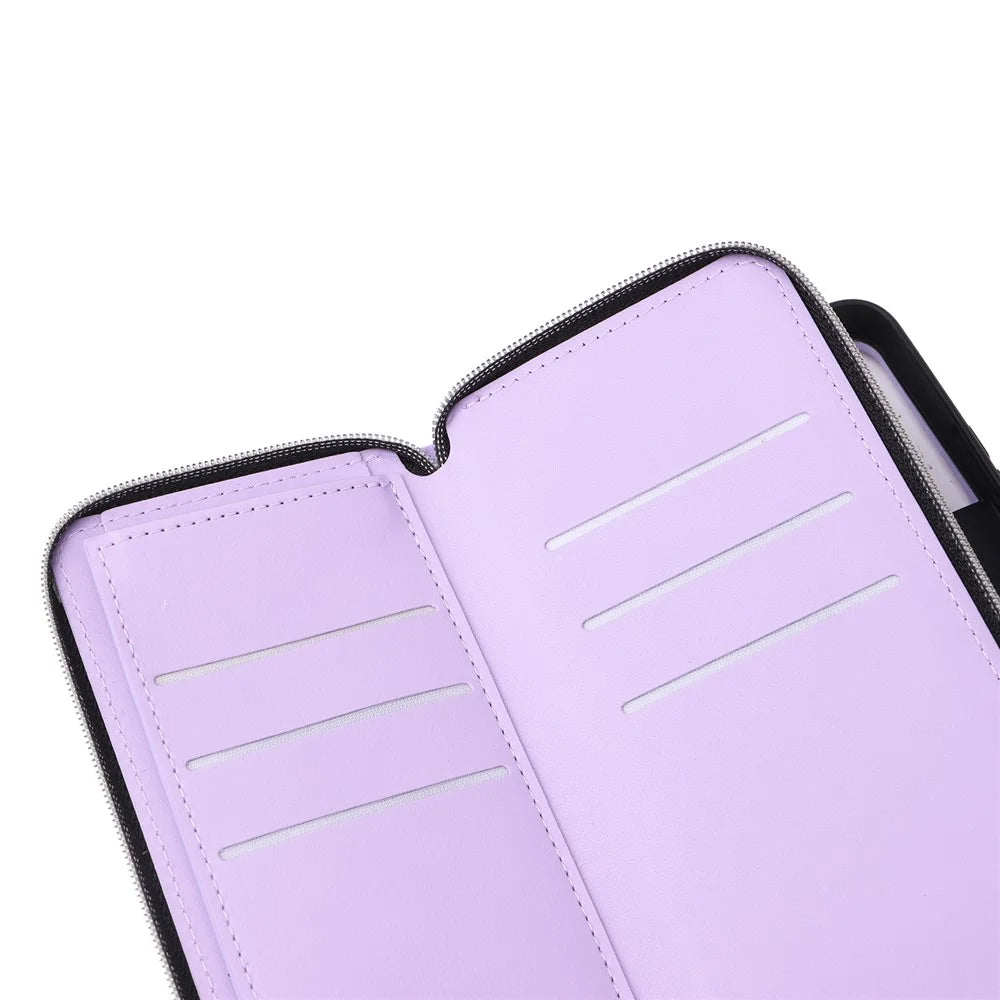 R20 For Samsung Galaxy S22 5G Case PU Leather Zipper Phone Cover with Straps - Light Purple - 6