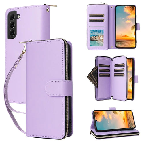 R20 For Samsung Galaxy S22+ 5G Case Zipper Leather Phone Cover Stand View - Light Purple - 1