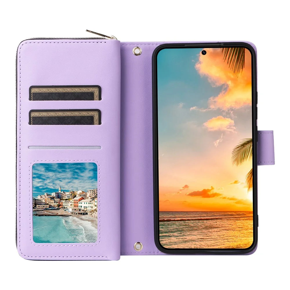 R20 For Samsung Galaxy S22+ 5G Case Zipper Leather Phone Cover Stand View - Light Purple - 2