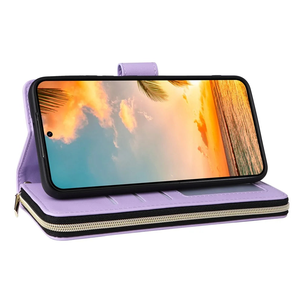 R20 For Samsung Galaxy S22+ 5G Case Zipper Leather Phone Cover Stand View - Light Purple - 4